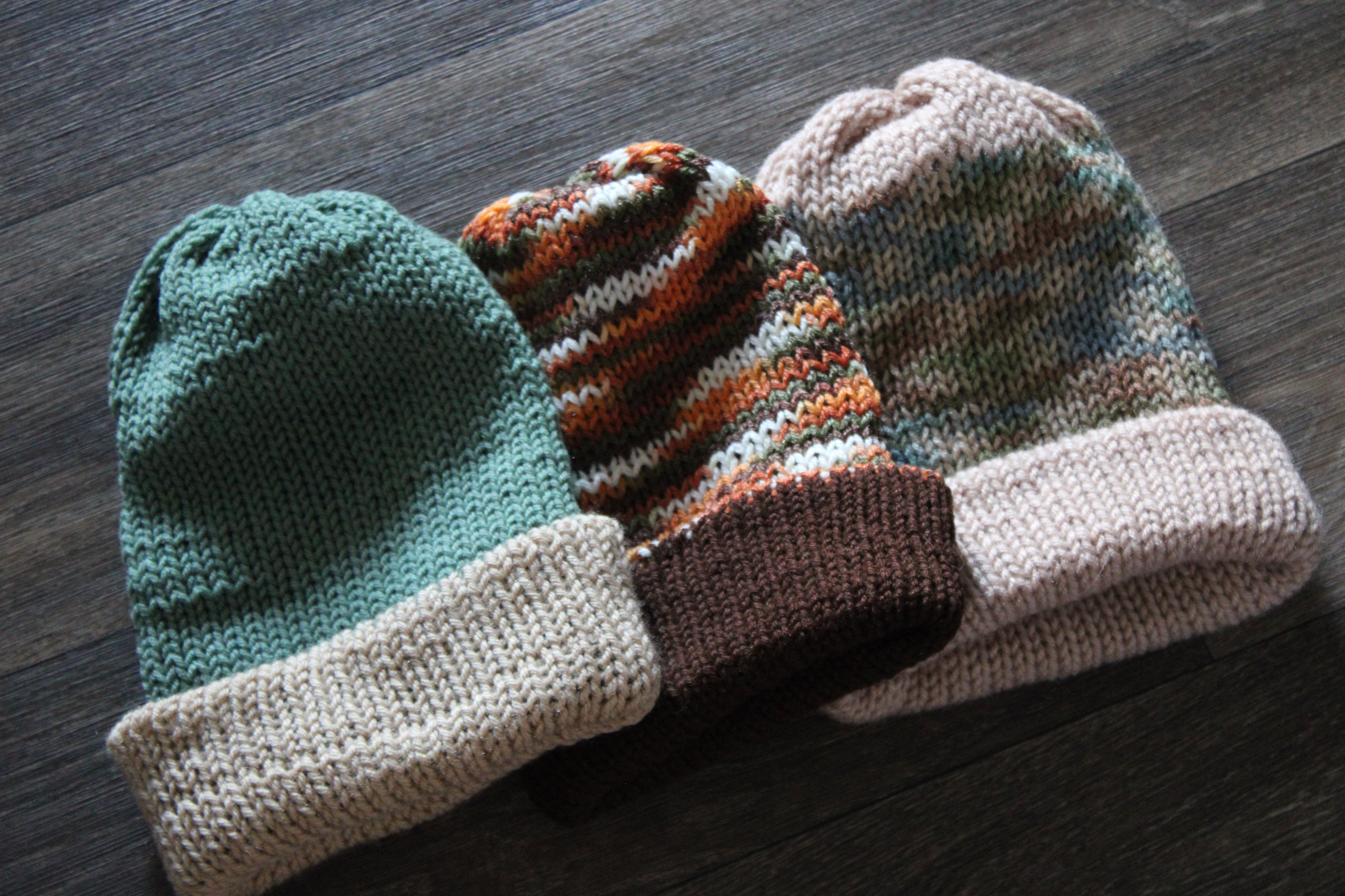 Two Tone Multi Color Knitted Beanie With Brim