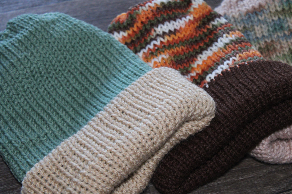 Two Tone Multi Color Knitted Beanie With Brim